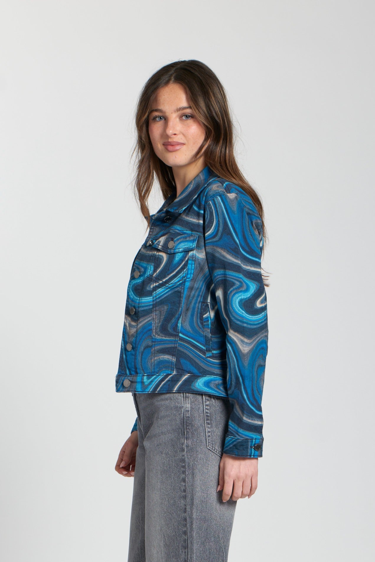 Printed Denim Jacket Blue