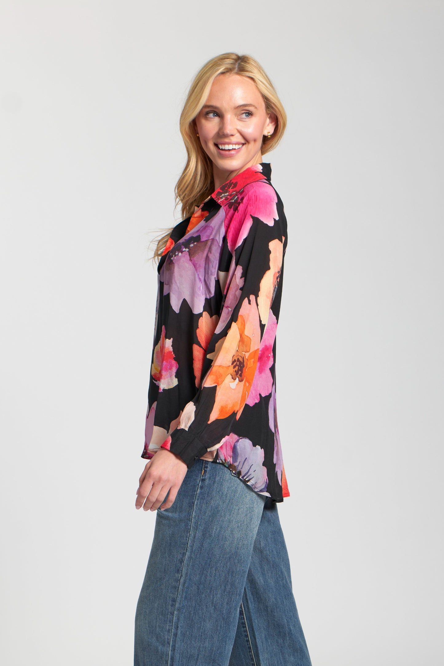 Half-Placket Pullover Blouse-BRIGHT PINK