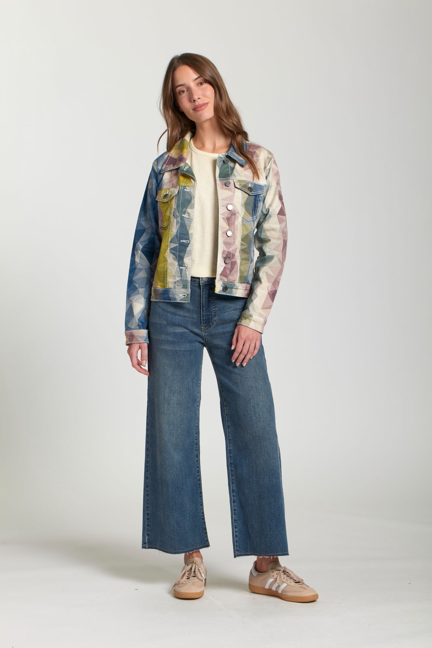 OLIVE MULTI Printed Denim Jacket
