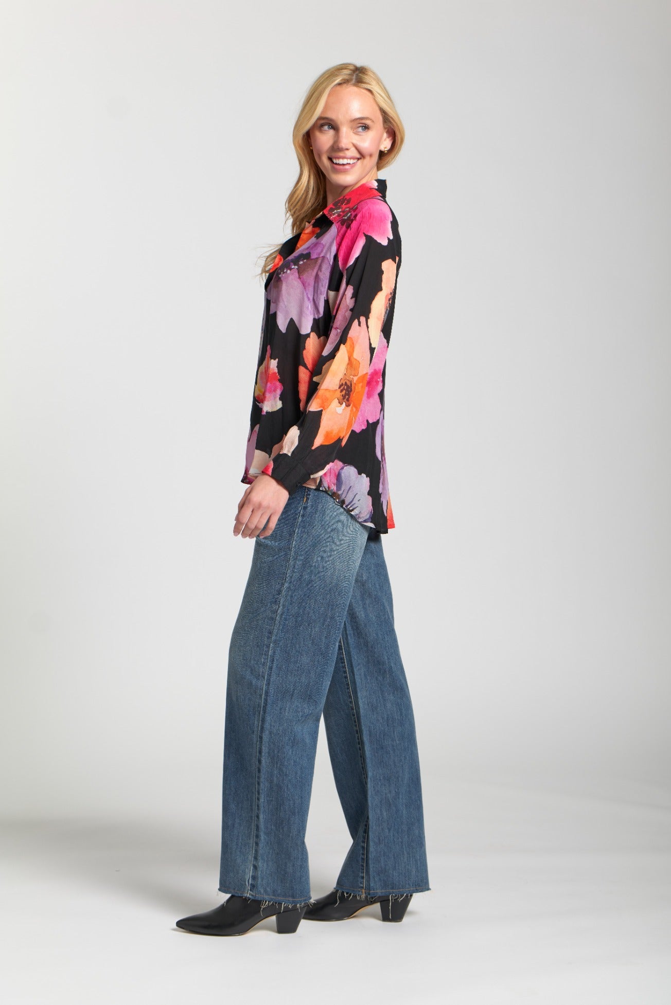 Half-Placket Pullover Blouse-BRIGHT PINK