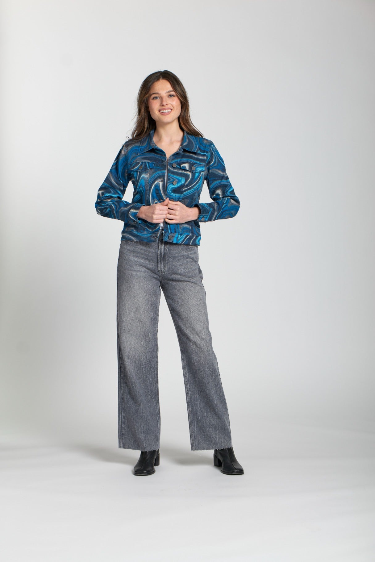 Printed Denim Jacket Blue