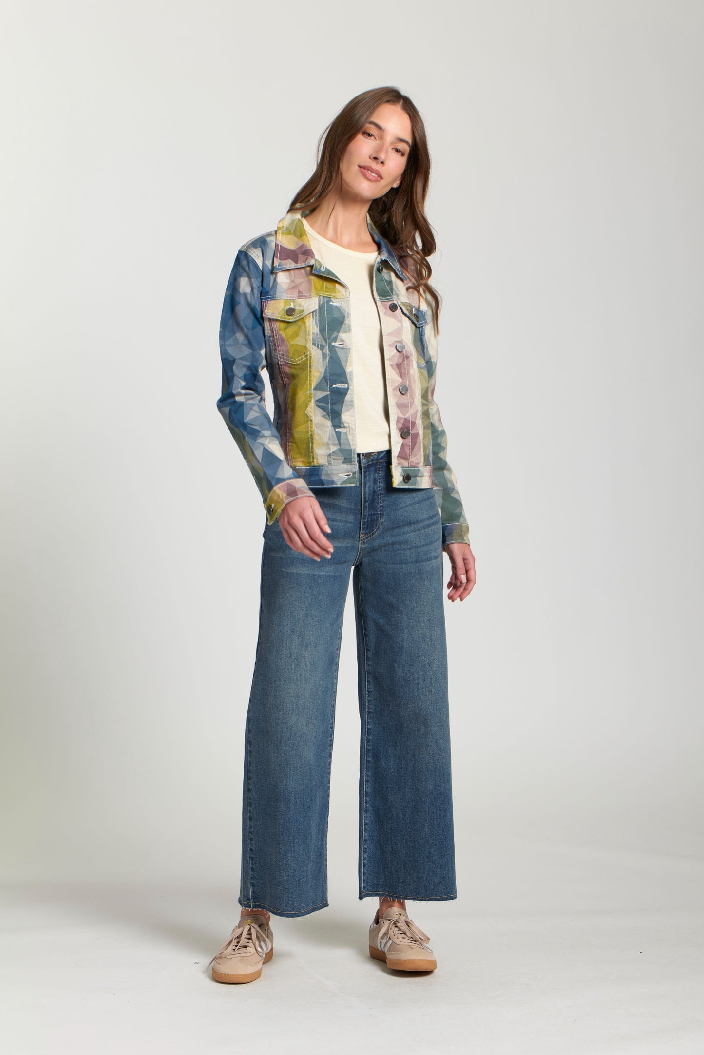 OLIVE MULTI Printed Denim Jacket