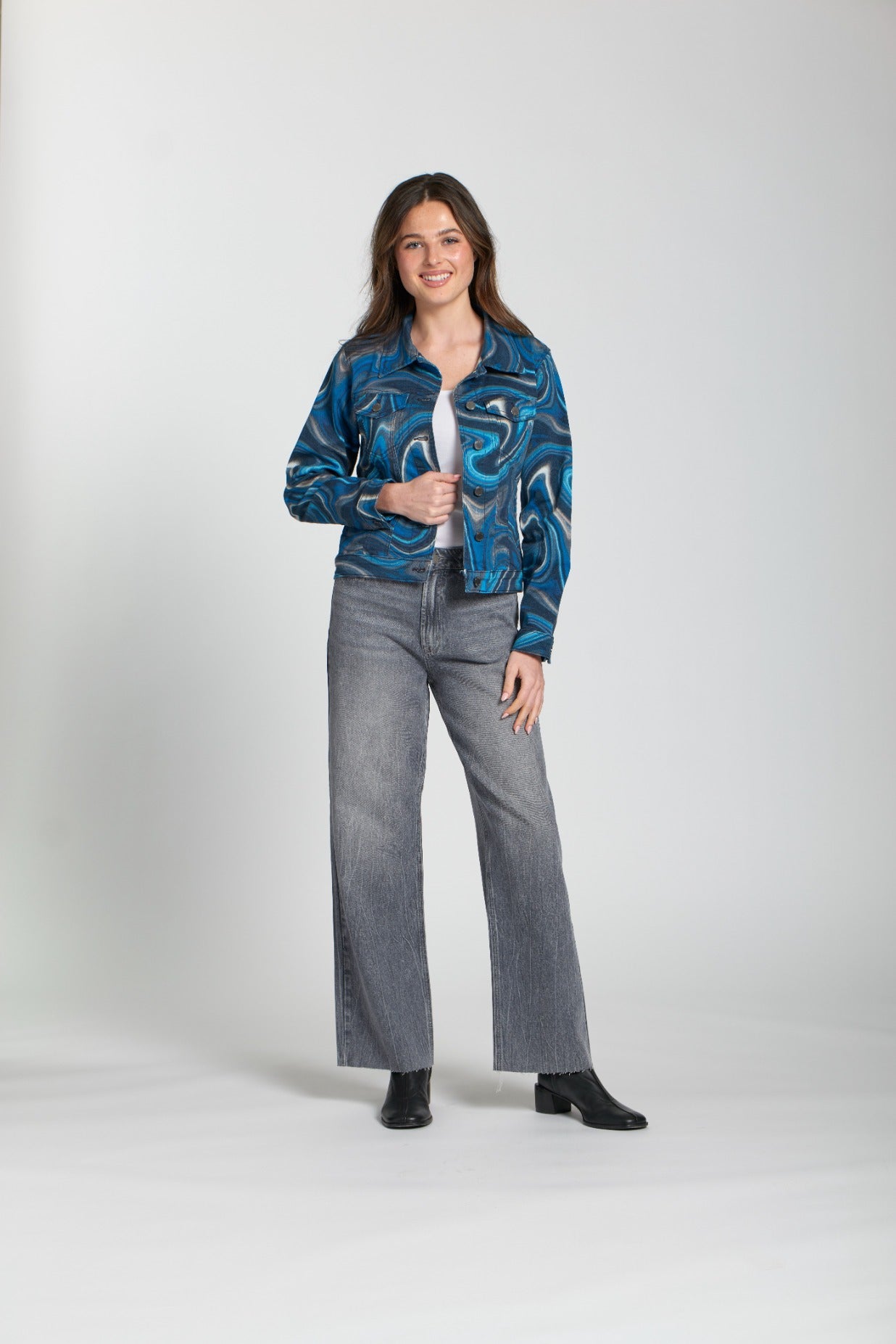 Printed Denim Jacket Blue