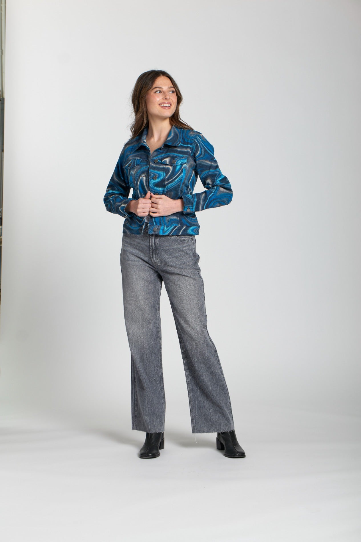Printed Denim Jacket Blue