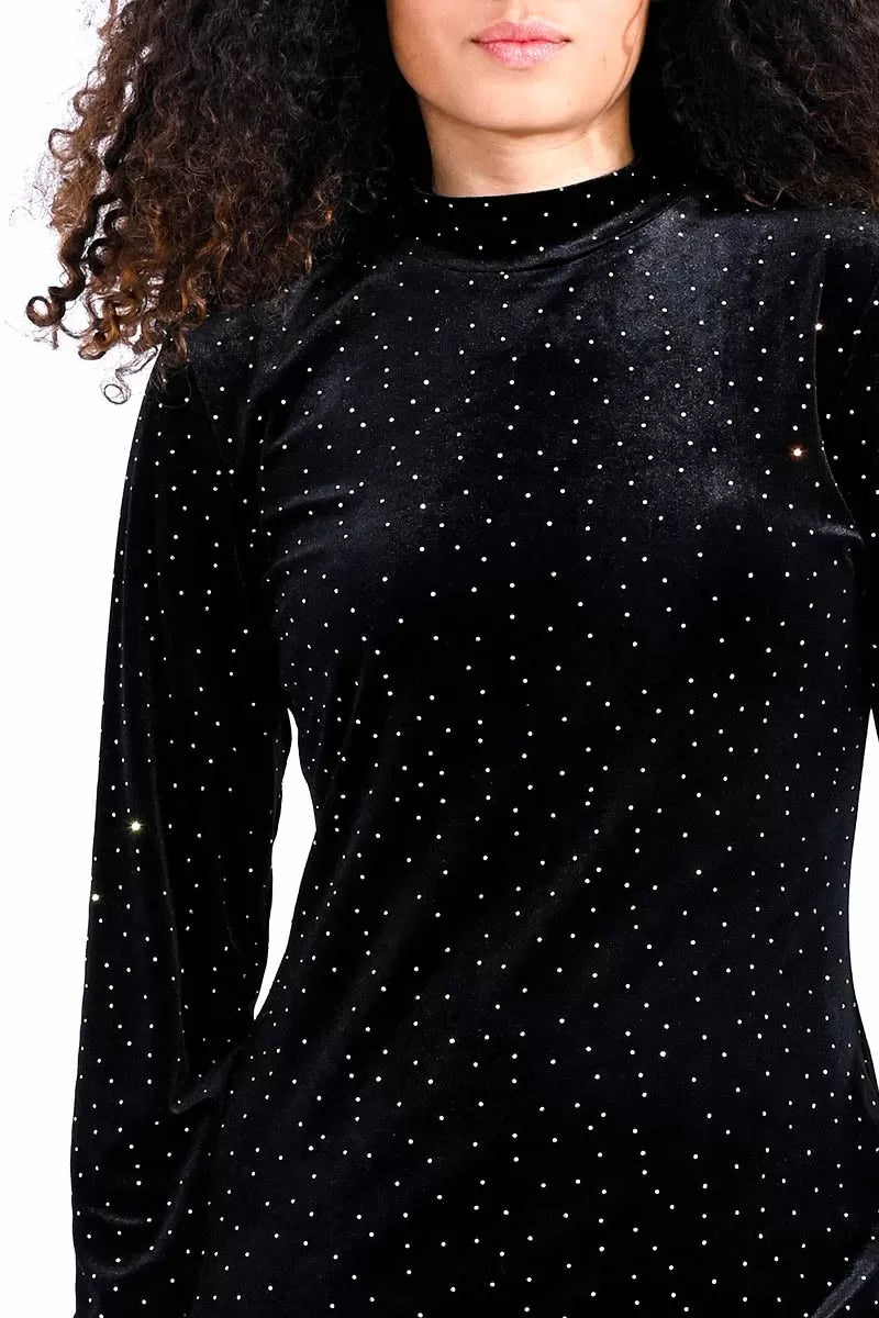 Dress Velvet High Colar w Golden Dots