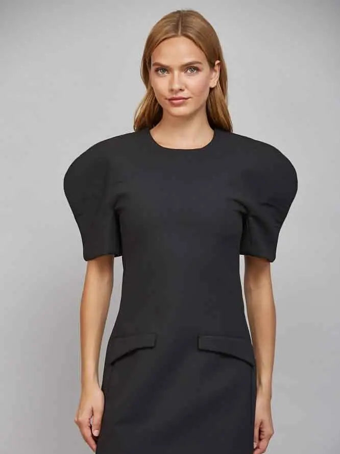 Flap Pocket Detail Structured Dress