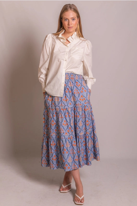 Ruffled Collar Gathered Cream Shirt