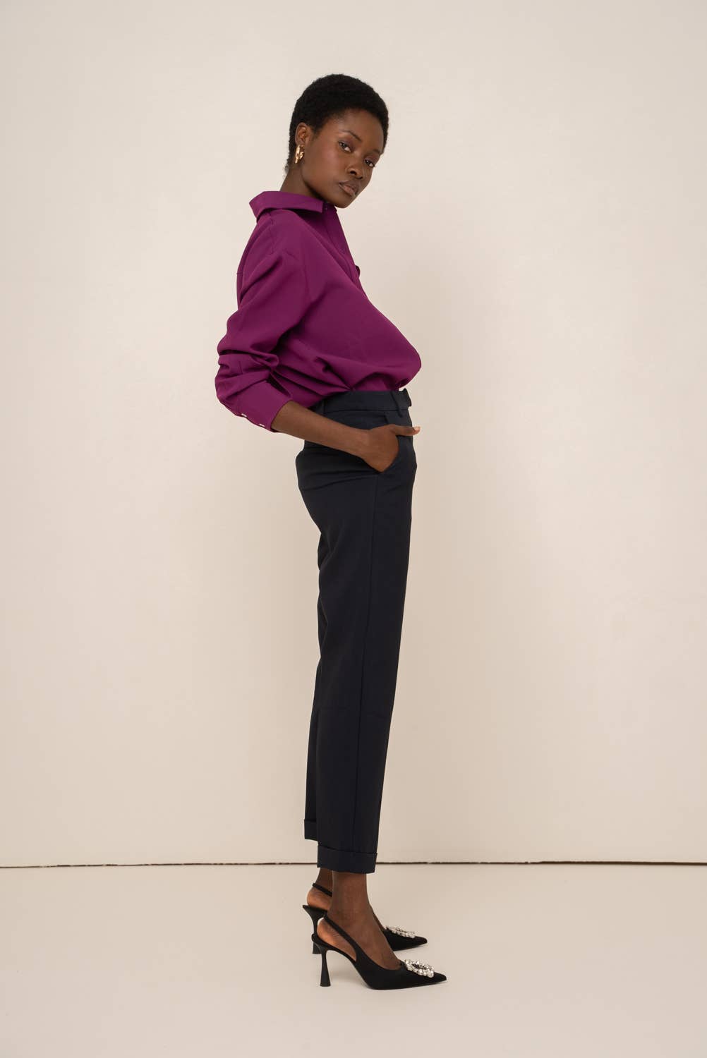 Garance straight tailored pants: Navy / 34