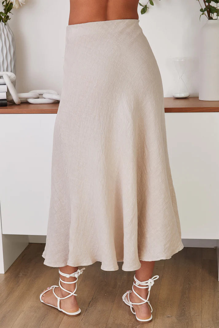 Crinkle Linen Midi Skirt-Butter