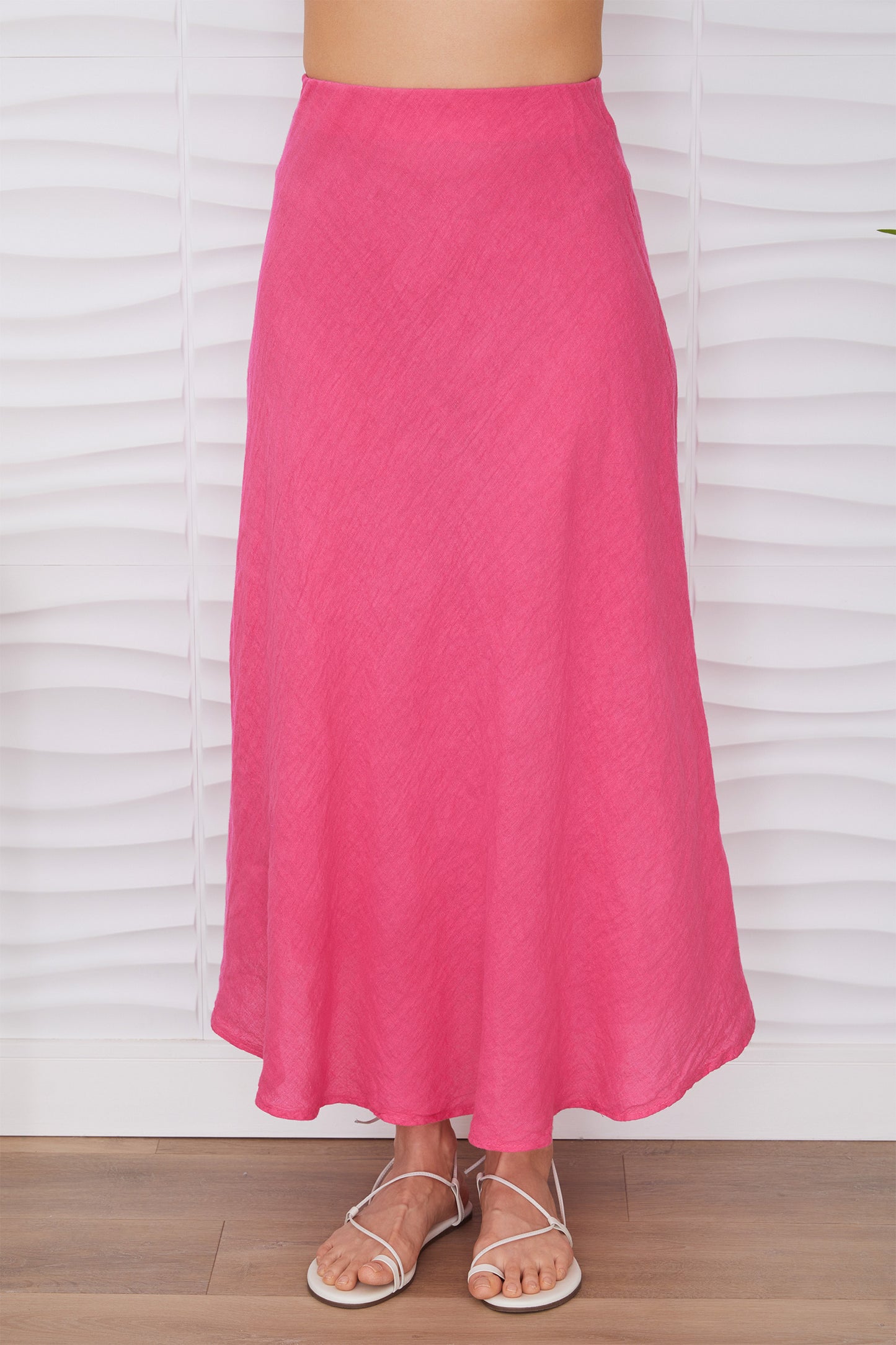 Crinkle Linen Midi Mini Skirt Fuchsia