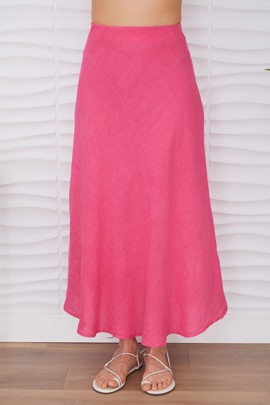 Crinkle Linen Midi Mini Skirt Fuchsia