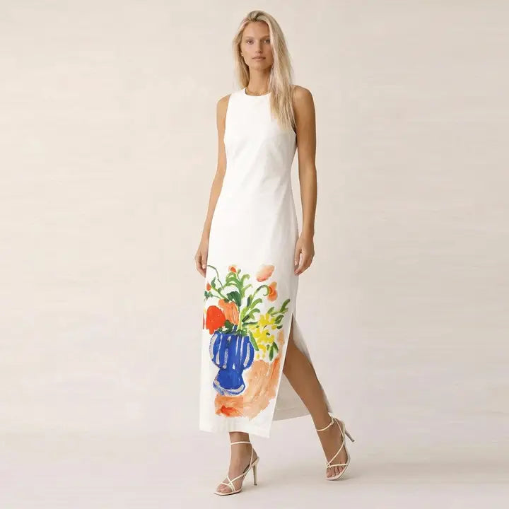 S/L Garden Print Maxi Dress