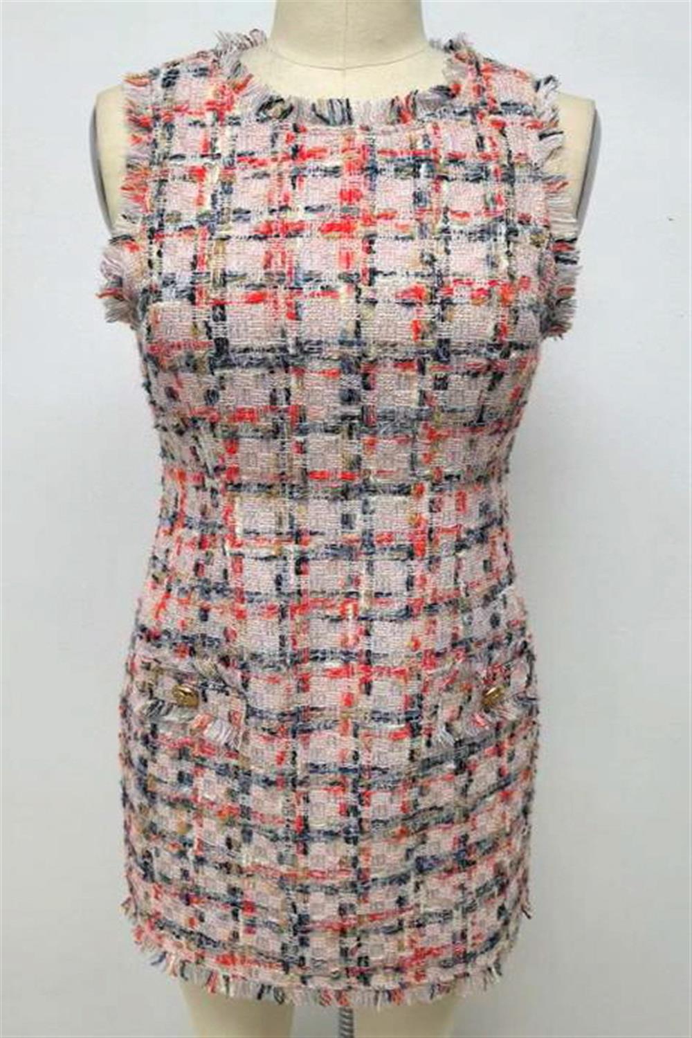 Fray Detail Tweed Dress
