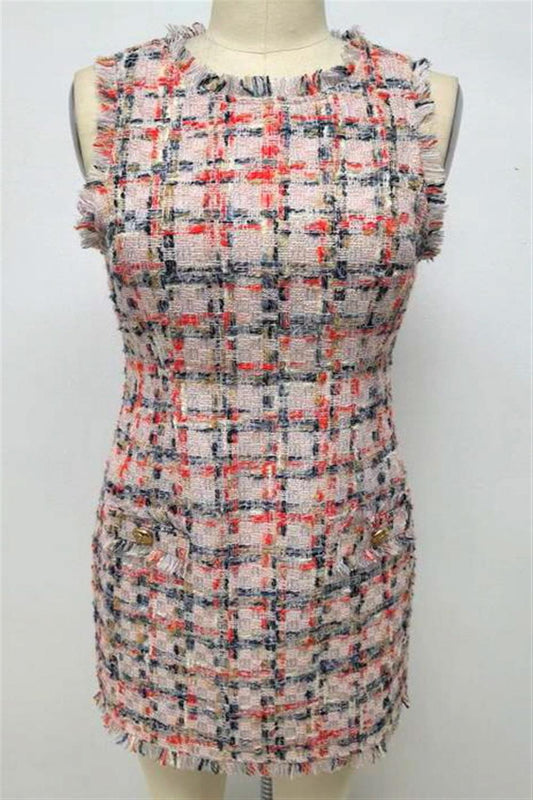 Fray Detail Tweed Dress