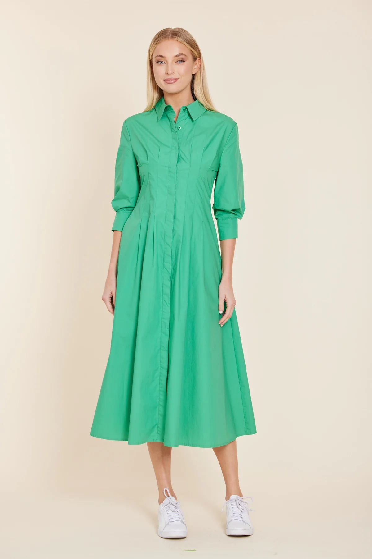 Poplin 3/4  Sleeve Darted Dress
