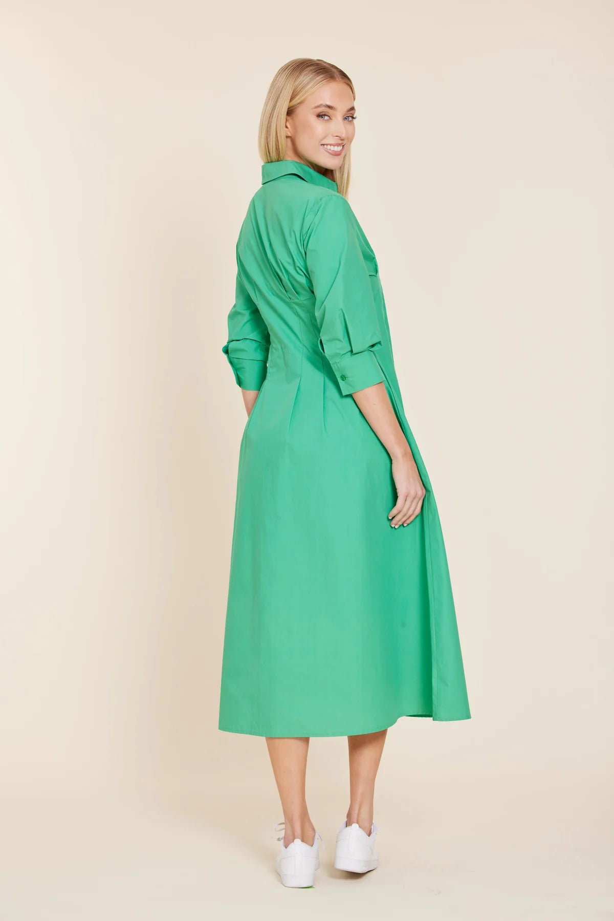Poplin 3/4  Sleeve Darted Dress
