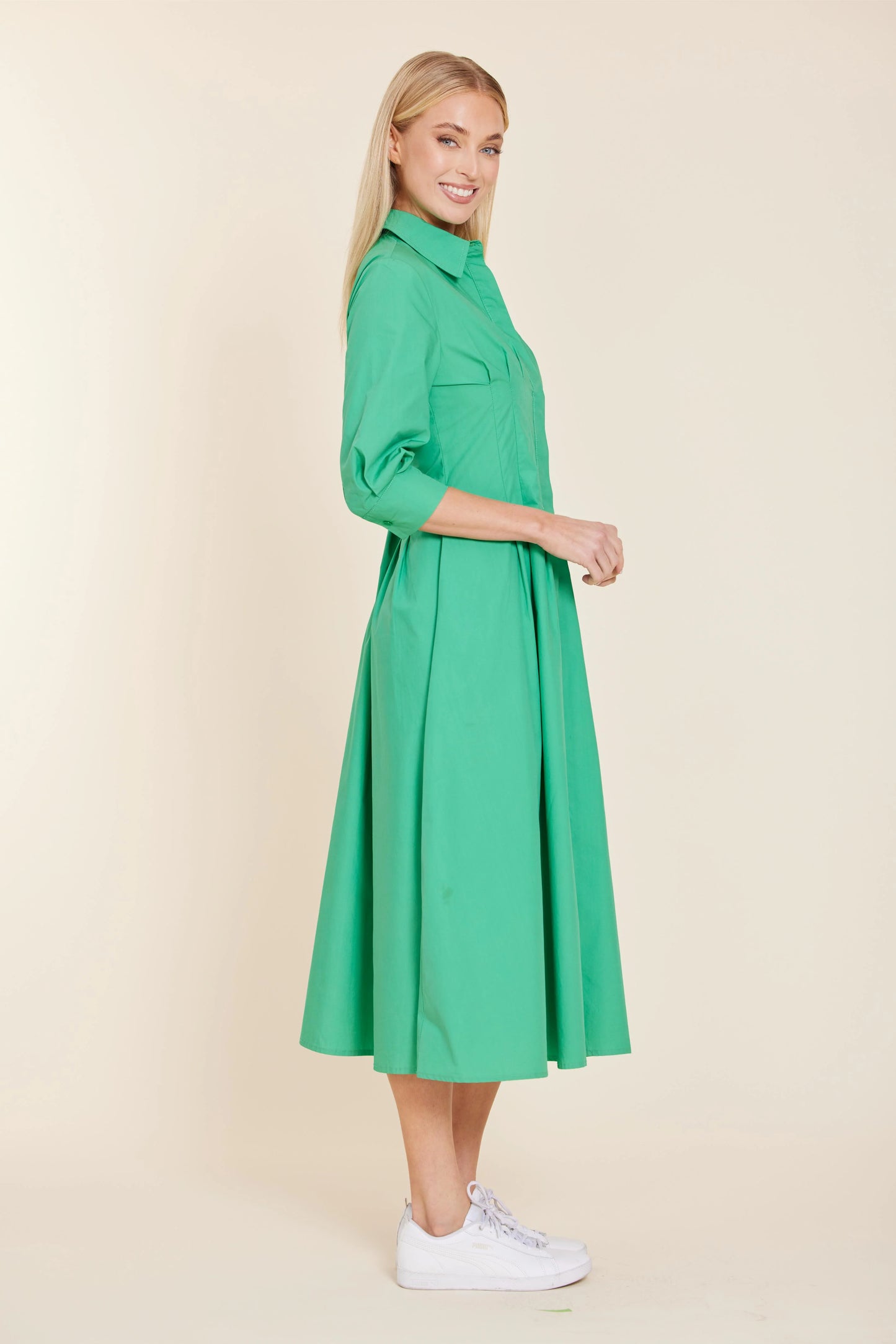Poplin 3/4  Sleeve Darted Dress