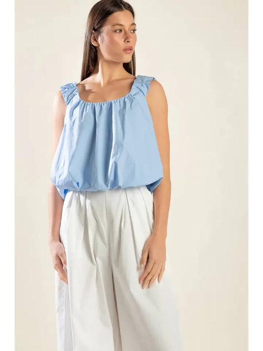 Sleeveless Woven Tank Puff Top