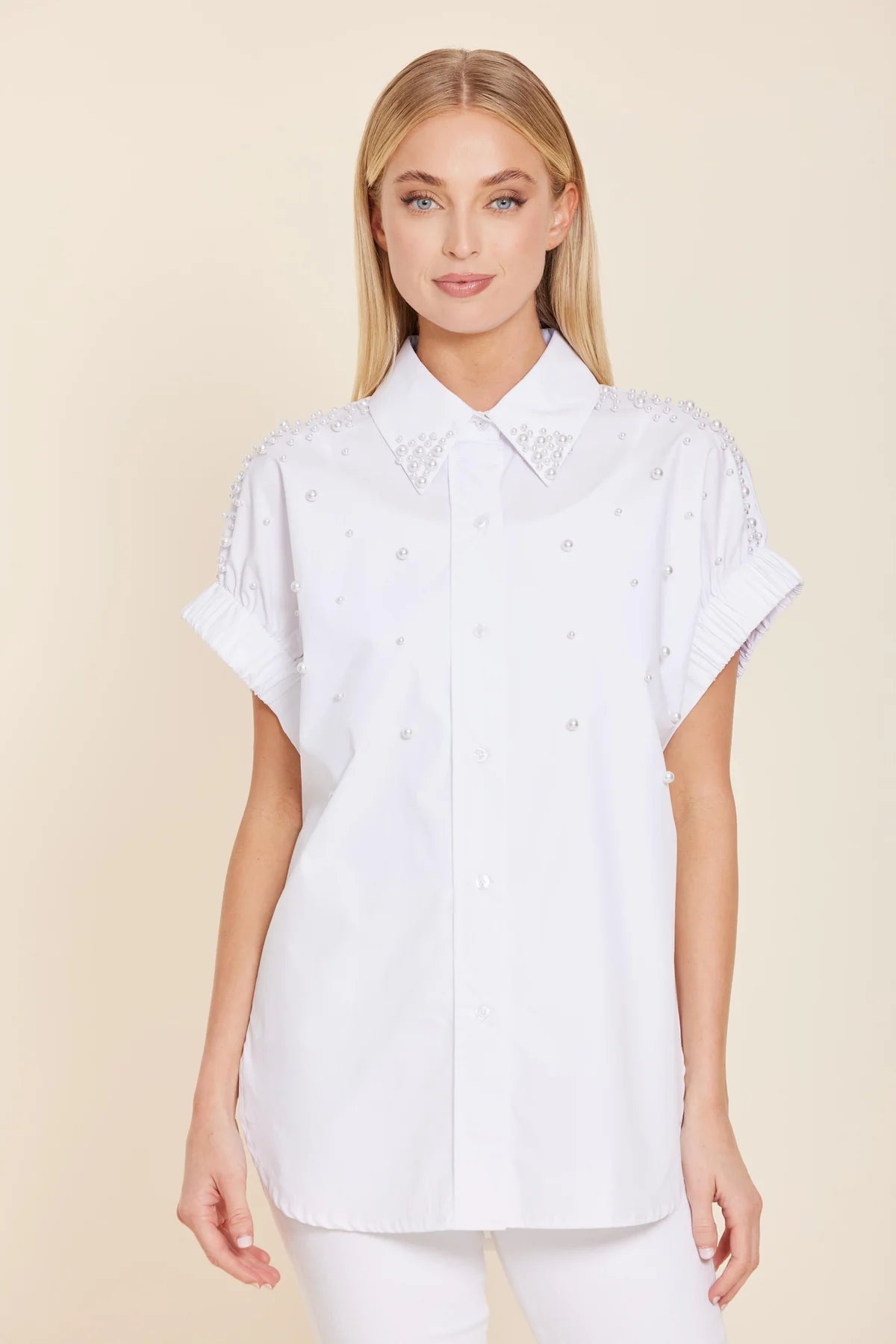 Poplin Pearl Embellished Top