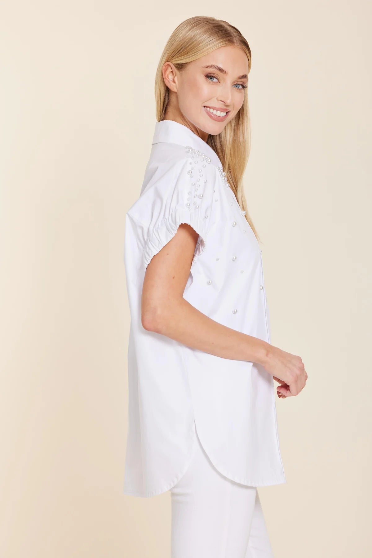 Poplin Pearl Embellished Top