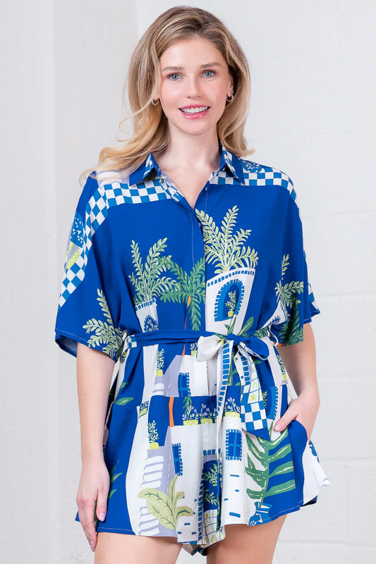 Romper Button-down S/S Blue Multi