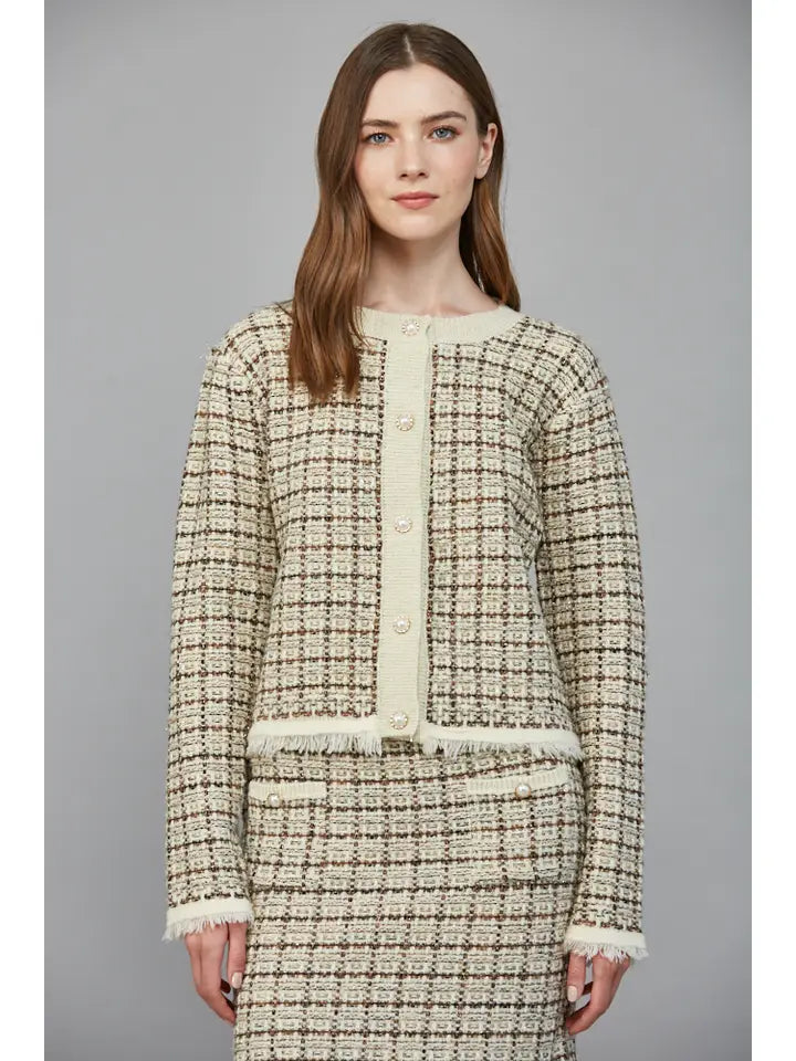 Check Pattern Tweed Cardigan