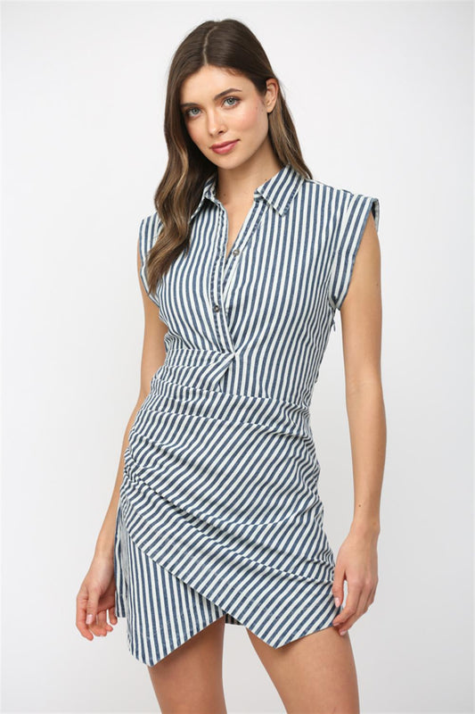 Asymmetric Blue/ White Stripe Dress
