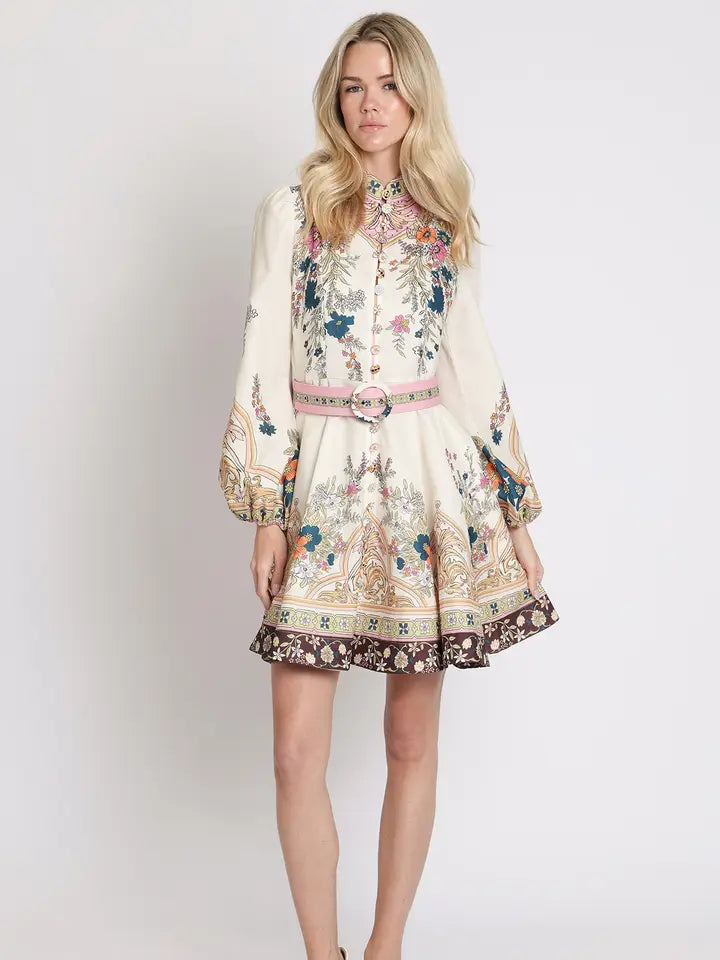 L/S Floral Multi Button Detail Dress