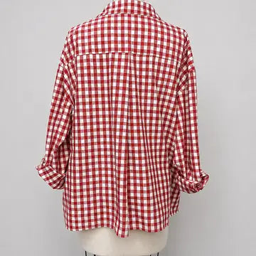 Linen Blend Relaxed Red Gingham Shirt