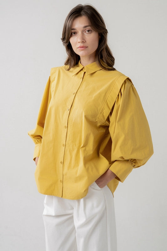 Pleat Shoulder Balloon Sleeve Blouse