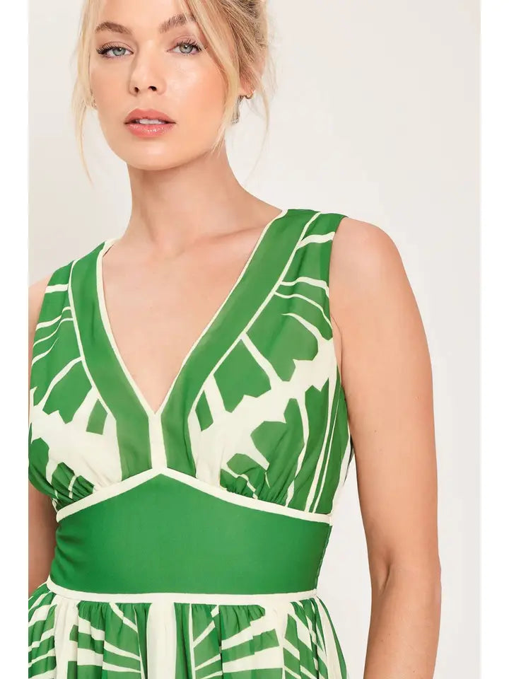 Printed Woven Ivory/ Green Mini