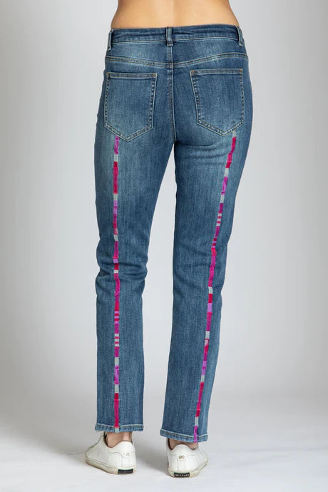 Rainbow Back embroidered Straight Leg Ankle Jean