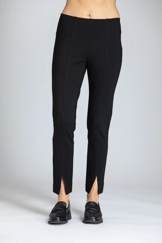 Pull-on Ponte Pant with Split Hem-Black