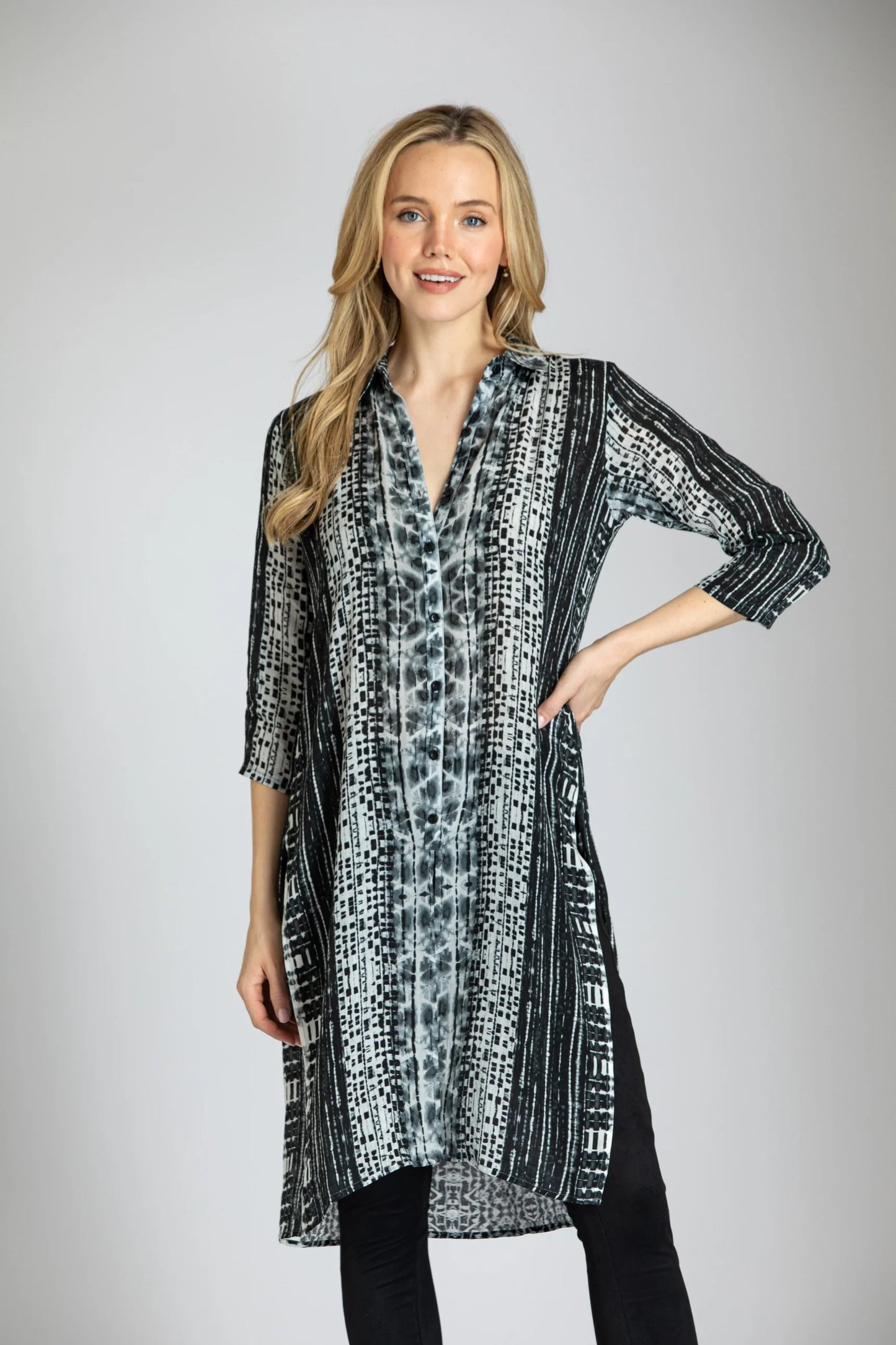 Long Tie Front Tunic Viscose Crepe