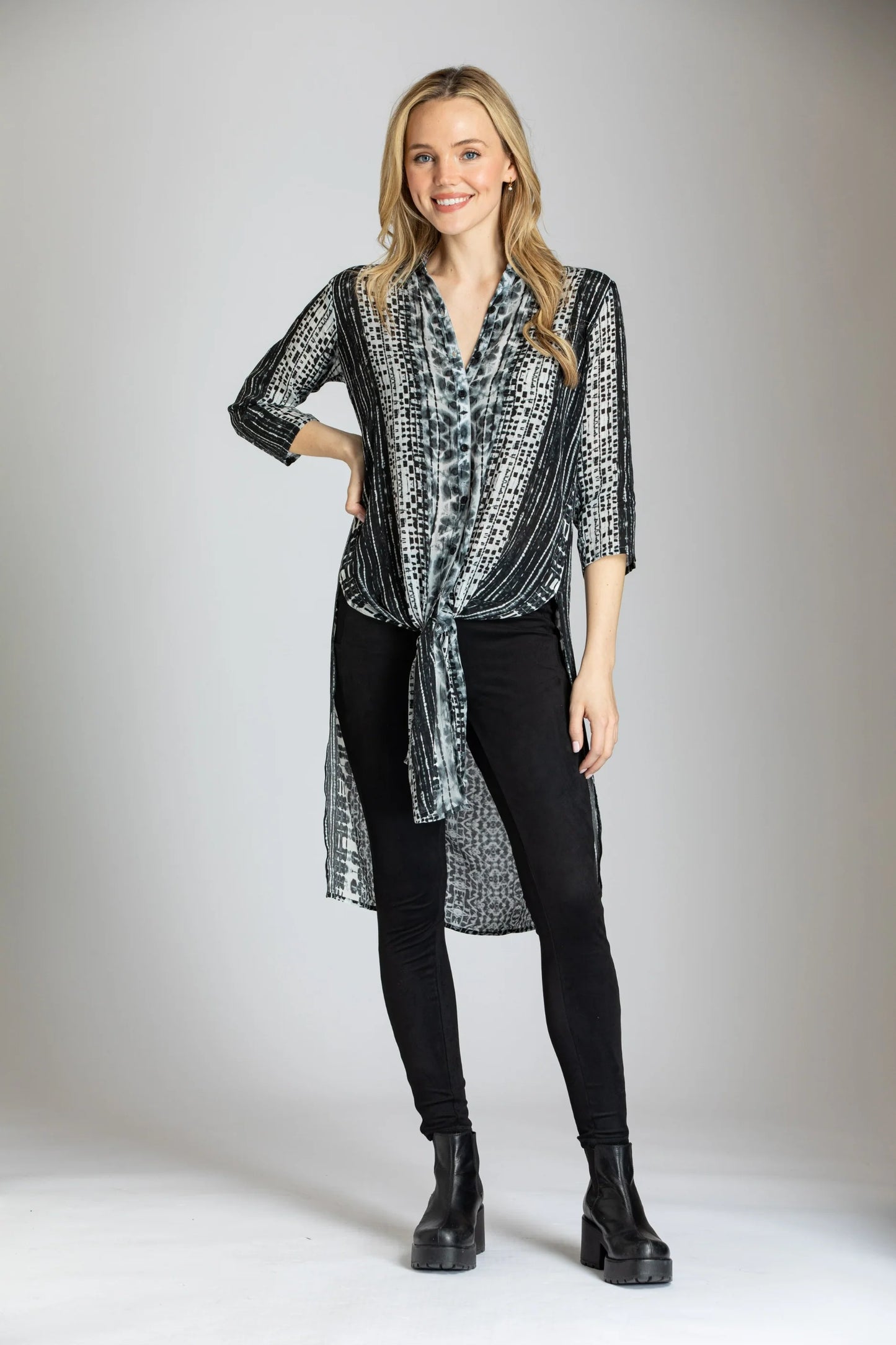 Long Tie Front Tunic Viscose Crepe