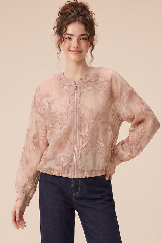 Blush Embroidery Collarless Jacket