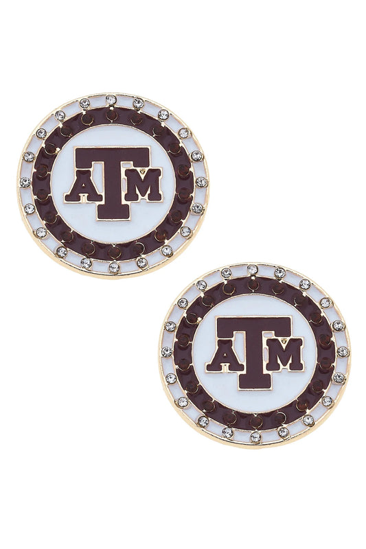 Texas A&M Aggies Pave Disc Stud Earrings in Maroon/White 26260E-TAM