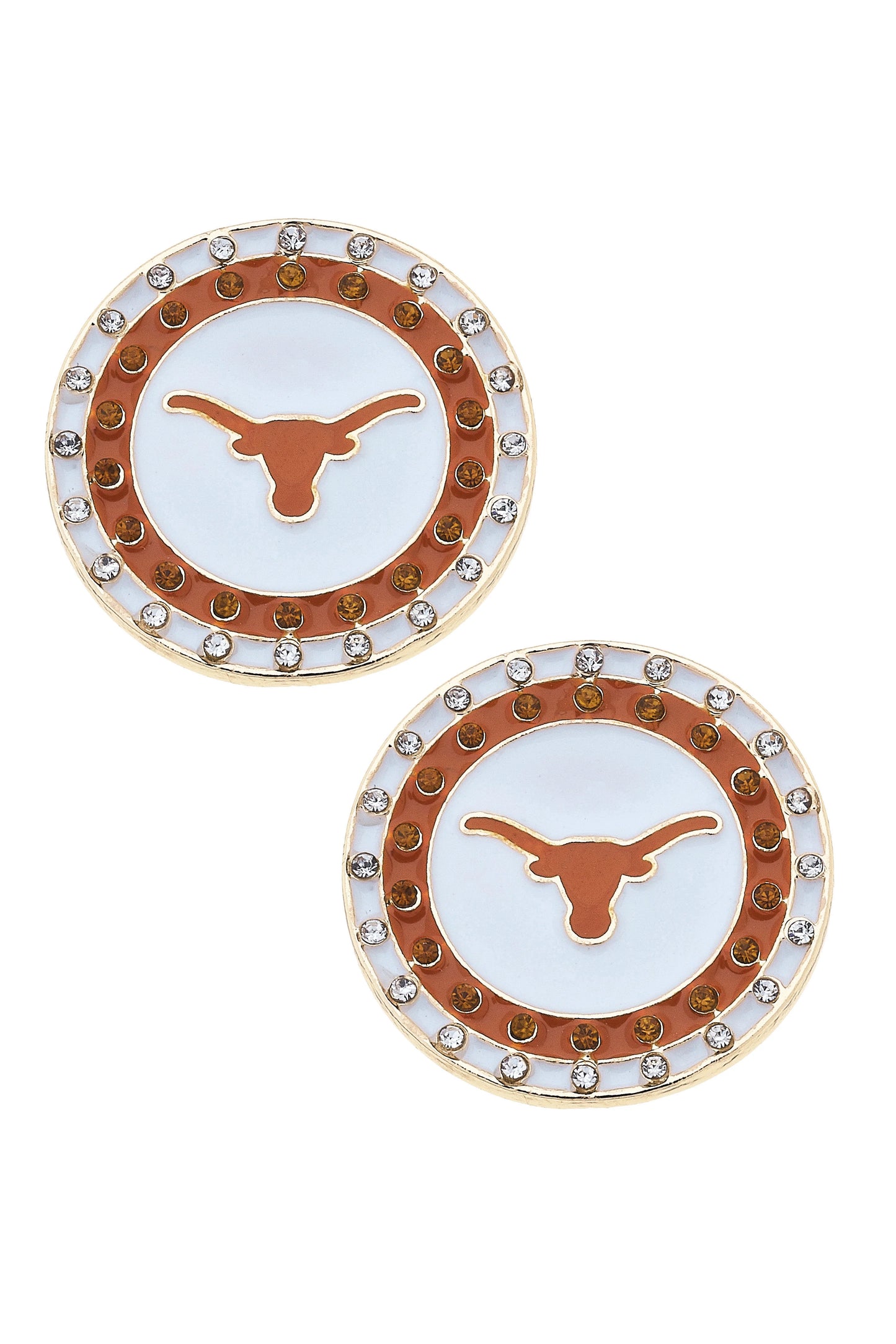 Texas Longhorns Pave Disc Stud Earrings in Burnt Orange/White 26260E