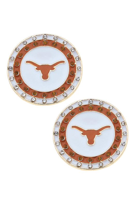 Texas Longhorns Pave Disc Stud Earrings in Burnt Orange/White 26260E