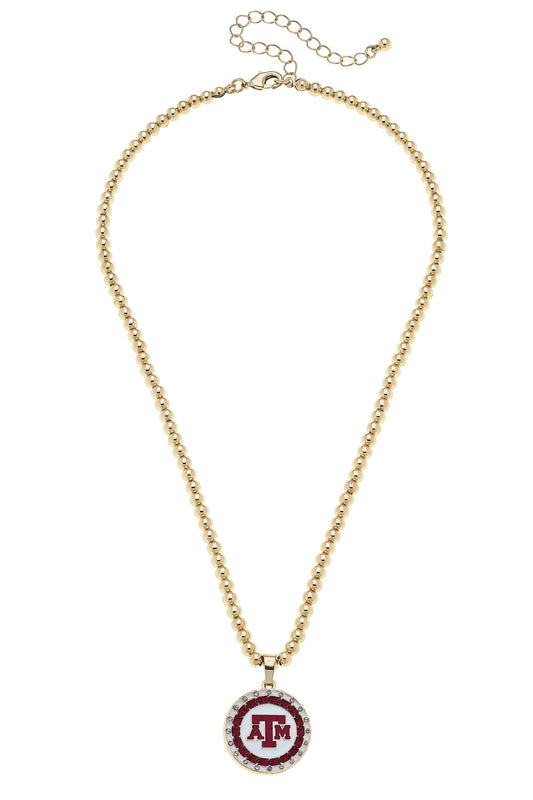 Texas A&M Aggies Pave Disc Necklace in Shiny Gold 26260N-TAM