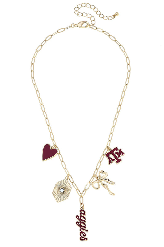 Texas A&M Aggies Paper Clip Charm Collector Necklace in Shiny Gold 26266N-TAM