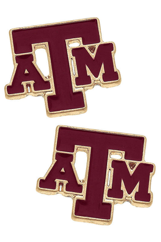 Texas A&M Aggies Enamel Logo Stud Earrings in Shiny Gold 26268E-