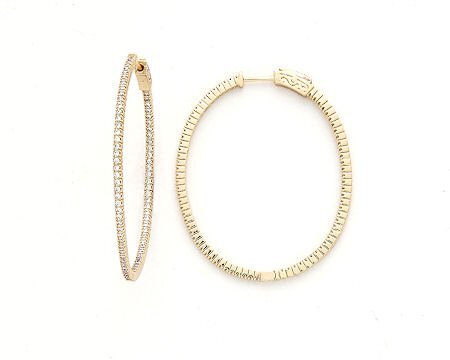 1.75" OVAL GOLD CZ HOOP EARRING  JE5519