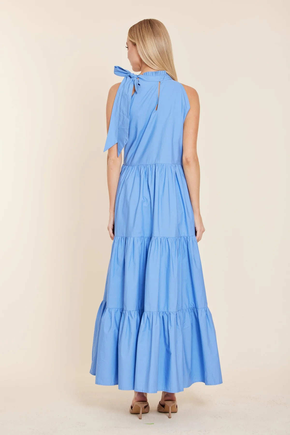 Poplin Tie Neck Tiered Dress