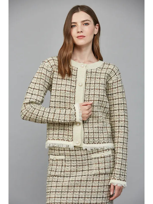 Check Pattern Tweed Cardigan