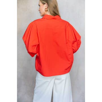 Poplin Bishop Sleeve Button Up Shirt