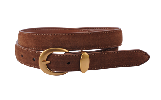 Suede Belt with Curved Gold Buckle Caramel / Small