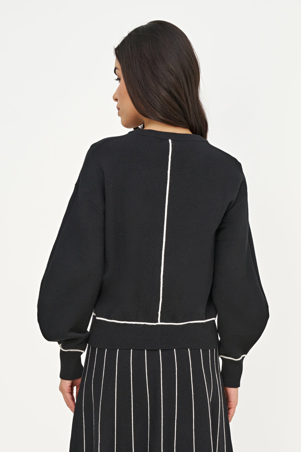 Knit Sweater Black w/ Ivory Contrast