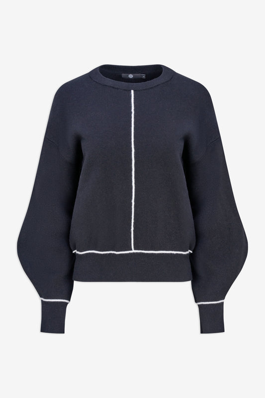 Knit Sweater Black w/ Ivory Contrast