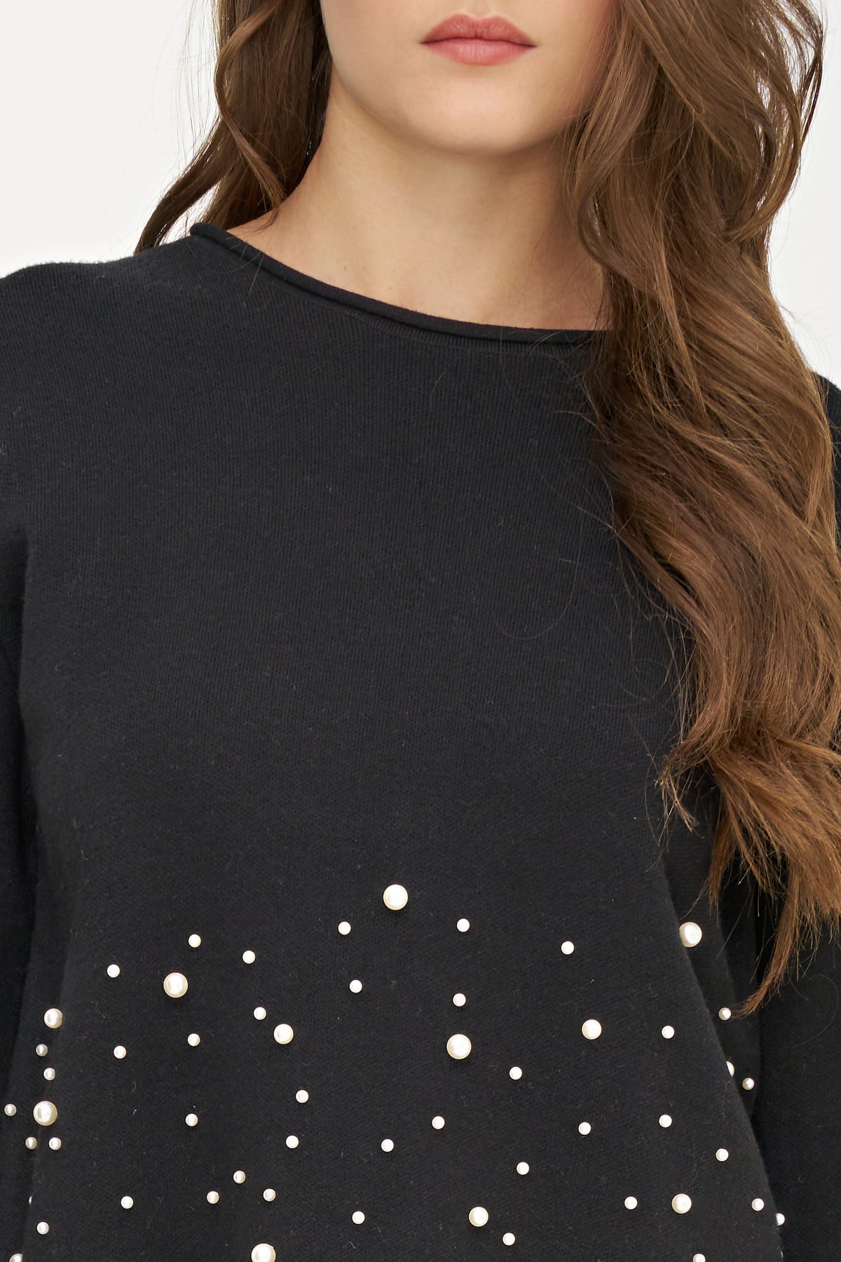 Knit Sweater Black w/ Pearls